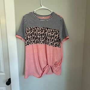Striped and Leopard Print Pink Top